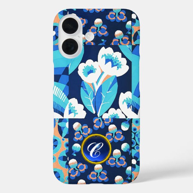 COQUES Case-Mate iPhone BLANC HAWAII FLEURS BLEUES BOULEVERS MONOGRAMME FL (Verso)
