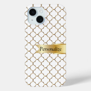 Coque Pour iPhone 15 Blanc & Or Marocain Nom do-it-yourself