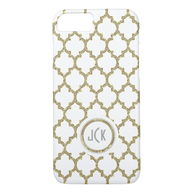Coques Case-Mate iPhone Blanc & Or & Parties scintillant modernes Quatrefo (Dos)