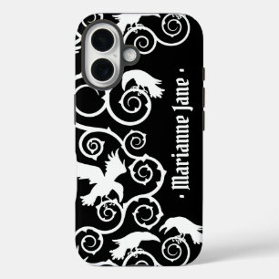Coque Pour iPhone 16 Blanc sur Black Witch gothique Victorian Raven Got