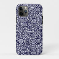 Blanc sur bleu marine Rétro Motif Paisley