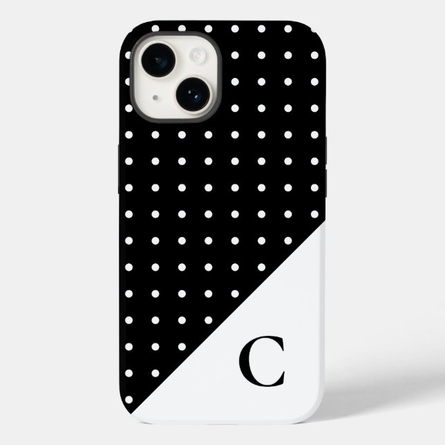 Coques Case-Mate iPhone Blanc sur noir Polka Motif Monogramme (Verso)
