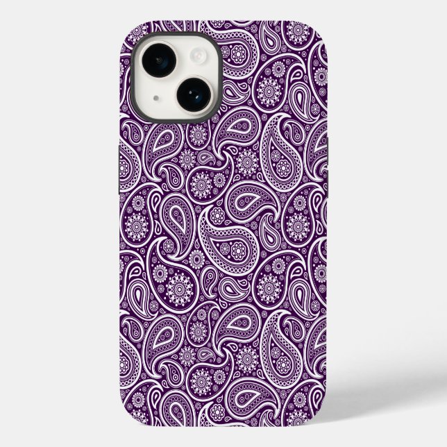Coques Case-Mate iPhone Blanc sur violet Retro Motif Paisley (Verso)