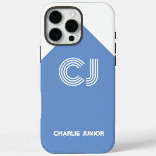 Coques iPhone 16 Pro Max Blanc vintage & bleu aqua monogrammé
