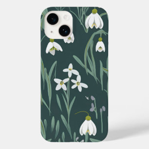 Coque Pour iPhone 14 Blancs De Neige Fleurs Sur Vert