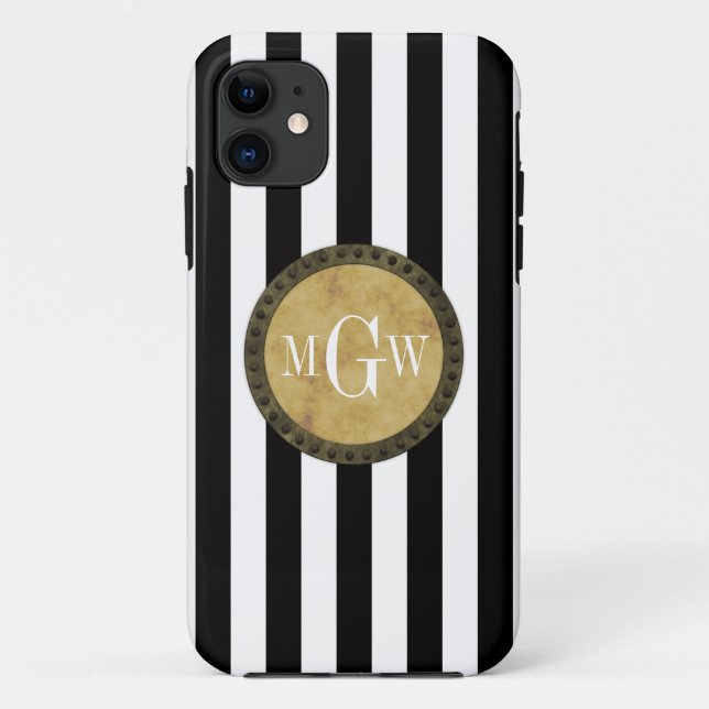 Coques Case-Mate iPhone Blancs Noir Blancs Poignées Steampunk 3 Monogramme (Dos)