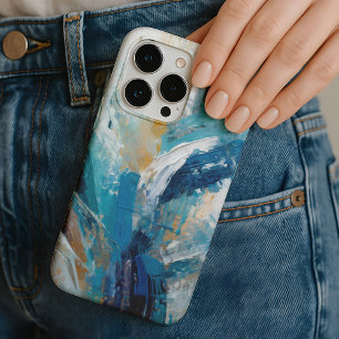 Coques iPhone 16 Pro Max Bleu Abstrait Brush Strokes Art moderne