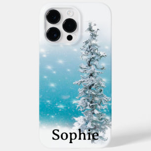 Coque Pour Pour iPhone 14 Pro Max bleu arctique gelé argenté brillant à feuillage pe