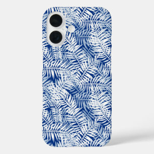 Coque Pour iPhone 16 Bleu avec motif tropical blanc
