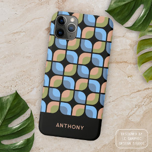 Coque iPhone 15 Pro Max Bleu Beige Vert Noir Motif Artistique Mid-Siècle