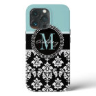 BLEU, BLACK DAMASK, VOTRE MONOGRAM, VOTRE NOM