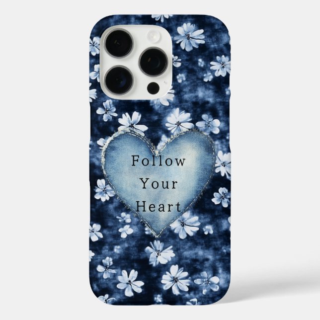 Coques Case-Mate iPhone Bleu Blanc Denim Flowers Coeur (Verso)