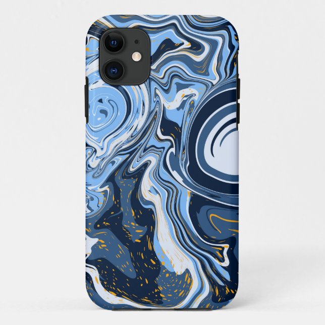 Coques Case-Mate iPhone Bleu, blanc et doré Fluid Art (Dos)