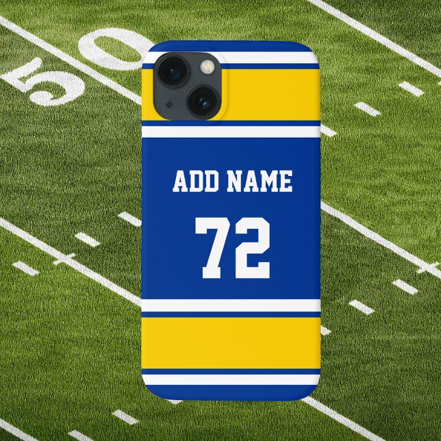 Coques Case-Mate iPhone Bleu Blanc et Sol Jaune Sports Stripe (Blue White and Sol Yellow Sport Stripes Phone Case. Customize It!)