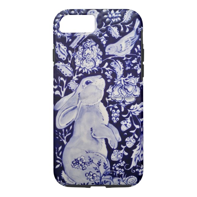 Coques Case-Mate iPhone Bleu Blanc Lapin Lapin Oiseaux Floral Chinoiserie (Dos)