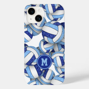 Coque Pour iPhone 14 Bleu blanc monogrammé girly volleyballs motif
