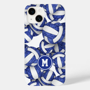 Coque Pour iPhone 14 Bleu blanc monogrammé girly volleyballs motif