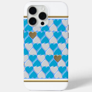 Coque iPhone 15 Pro Max Bleu, blanc motif bavarois.