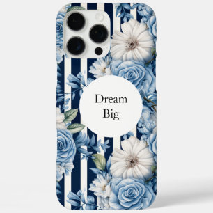 Coques iPhone 16 Pro Max Bleu blanc rayures florales
