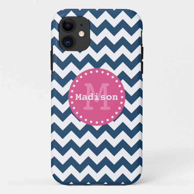 Coques Case-Mate iPhone Bleu blanc rose Chevron Zigzag Monogramme (Dos)