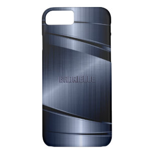 Coques Pour iPhone Bleu brillant métal brossé aluminium look