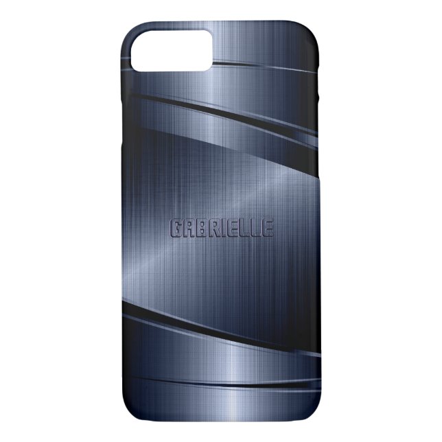 Coques Case-Mate iPhone Bleu brillant métal brossé aluminium look (Dos)