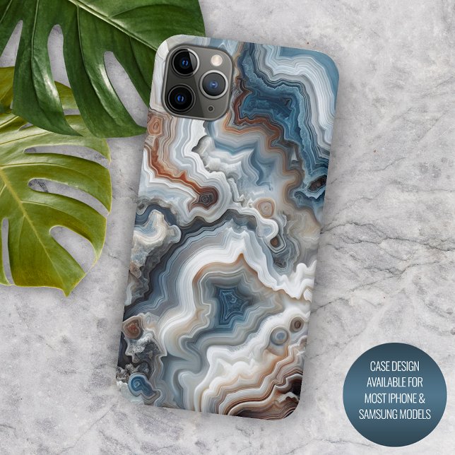 Coques Case-Mate iPhone Bleu Brown gris gris blanc quartz Agate Motif (Créateur téléchargé)