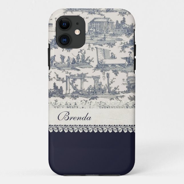Coques Case-Mate iPhone Bleu Chic et Crème Toiles Français Personnalisées (Dos)