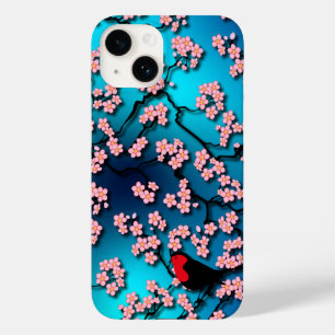 Coque Pour iPhone 14 Bleu Ciel Cerisier Fleur