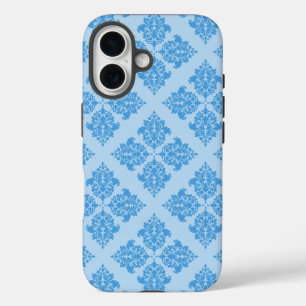 Coque Pour iPhone 16 Bleu ciel Damassé Marocain
