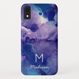 Case-Mate iPhone Case Bleu clair et violet Abstrait Encre d'alcool Monog
