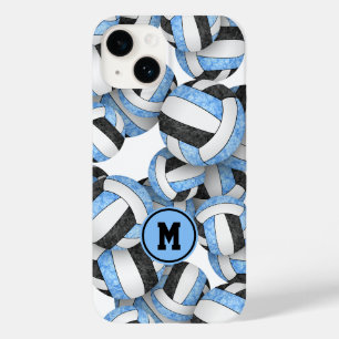 Coque Pour iPhone 14 Bleu clair noir monogrammé filles volleyball