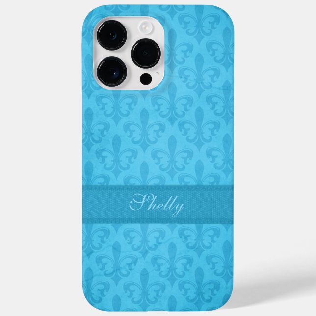 Coques Case-Mate iPhone Bleu damassé Fleur de Lis (Verso)