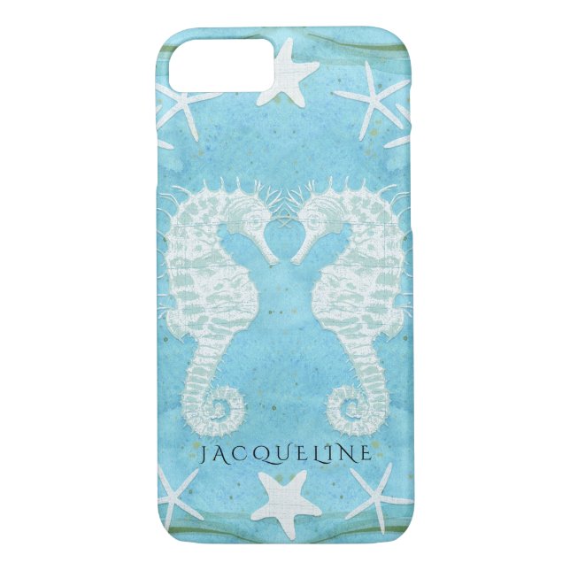Coques Case-Mate iPhone Bleu d'aquarelle de mer de plage d'océan d'étoiles (Dos)