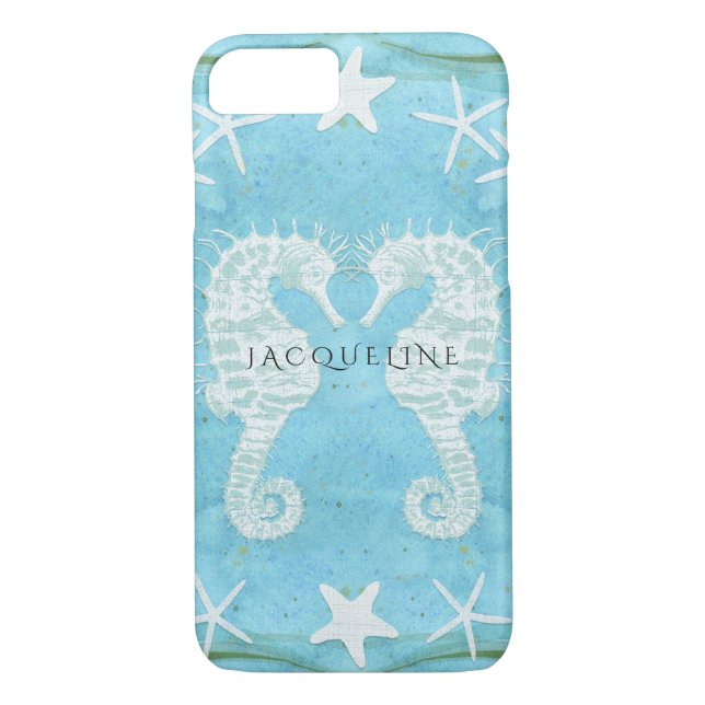 Coques Case-Mate iPhone Bleu d'aquarelle de mer de plage d'océan d'étoiles (Dos)