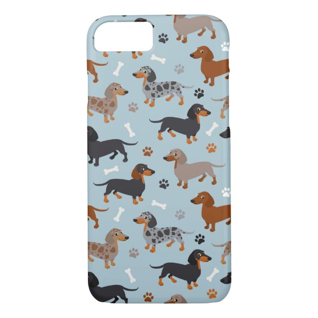 Coques Case-Mate iPhone Bleu de Dachshund Paws et Bones Motif (Dos)