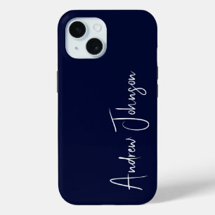 Coque Pour iPhone 15 Bleu de marine monogramme
