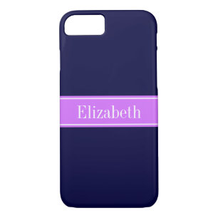 Coque Case-Mate Pour iPhone Bleu de marine solide, Lilac Nom du ruban Monogram
