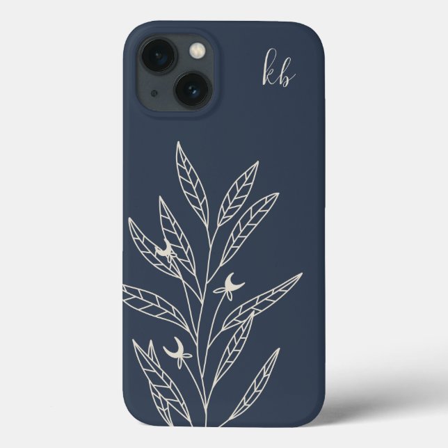 Coques Case-Mate iPhone Bleu de minuit | Monogramme botanique mystique (Verso)