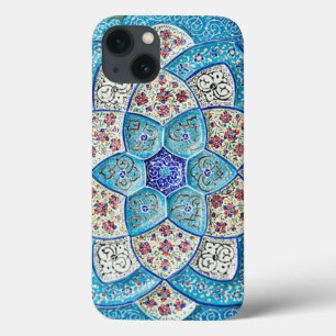 Etui iPhone 13 Bleu de turquoise marocain traditionnel, blanc,