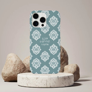 Coques iPhone 16 Pro Max Bleu d'eau douce de la Regency Damask Classy