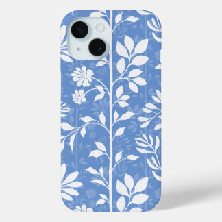 Coque Pour iPhone 15 Bleu Denim Doux Floral Poétique Botanique