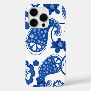 iPhone 16 Pro Case Bleu éblouissant   White Chic Paisley Motif