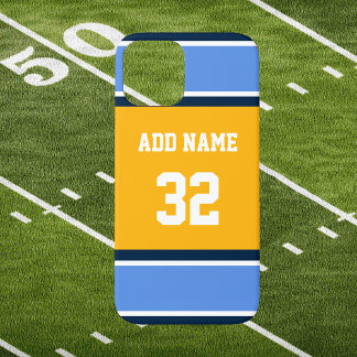 Coque Pour iPhone 15 Bleu en poudre et Gold Sports Stripe