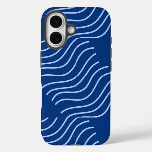 Coque Pour iPhone 16 Bleu esthétique minimaliste Wavy Patterned