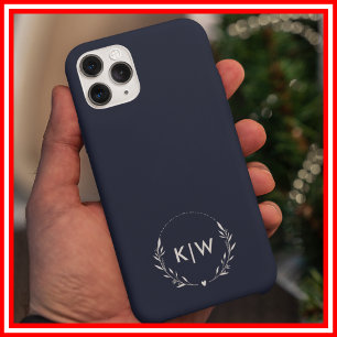 Coques iPhone 16 Pro Max Bleu et blanc   Monogramme des initiales modernes