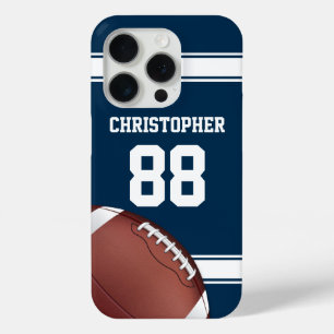 Coque iPhone 15 Pro Bleu et blanc Stripes Jersey Football