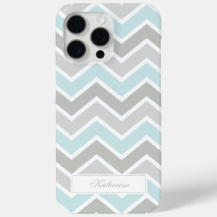 Coque iPhone 15 Pro Max Bleu et gris Zigzag Chevron Motif