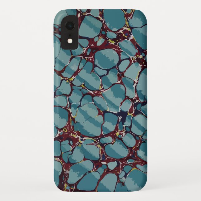 Coques Case-Mate iPhone Bleu Et Marbre Rouge Profond (Dos)