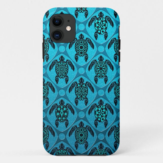 Coques Case-Mate iPhone Bleu et motif de tortue de la Mer Noire (Dos)